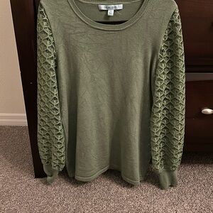Blue Sol sage green Knit Top with Crochet Lace Sleeves – Women’s Medium